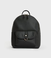 New Look Black Leather-Look Ring Front Backpack